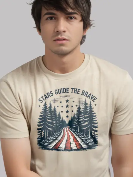 Patriotic Forest American Flag T-Shirt – Stars Guide the Brave - Image 9