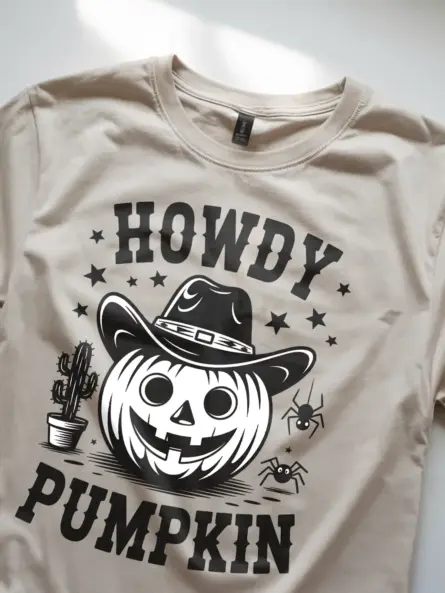 Natural close-up – jack-o’-lantern with cowboy hat Halloween shirt natural
