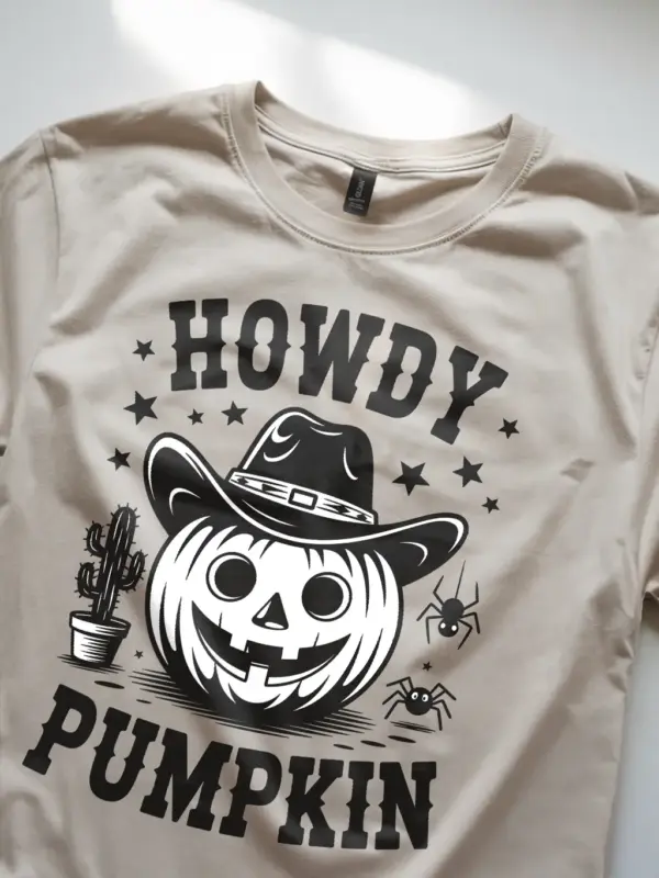Natural close-up – jack-o’-lantern with cowboy hat Halloween shirt natural