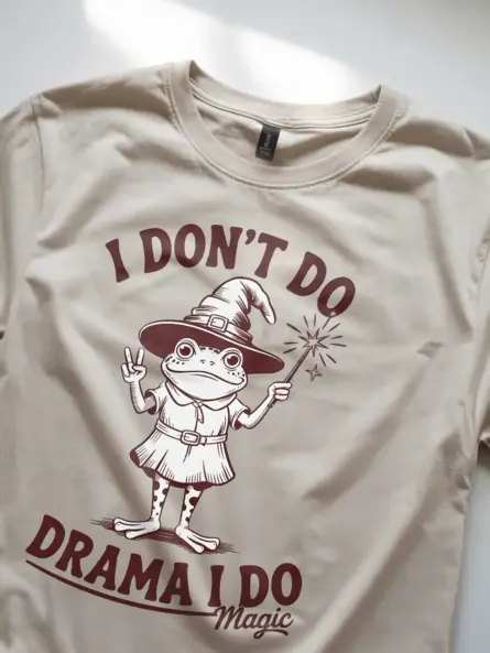 Natural close-up – distressed frog holding wand tee with text natural