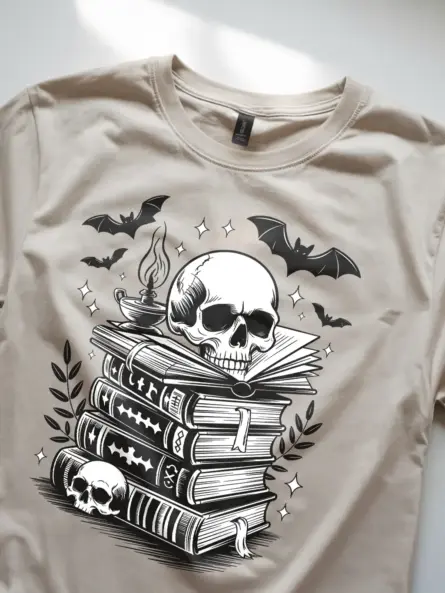 Haunted Library Skull T-Shirt for Bookworms & Dark Academia Fans - Image 2