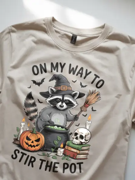 Hilarious Funny Raccoon Witch T-Shirt for Halloween - Image 8