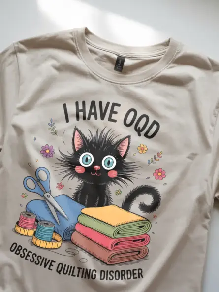 Funny Quilting T-Shirt – Obsessive Quilting Disorder Cat Tee for Crafters - Image 8
