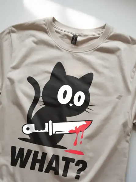 Murderous Cat with Knife T-Shirt – Funny Halloween Meme Graphic Tee - Image 8
