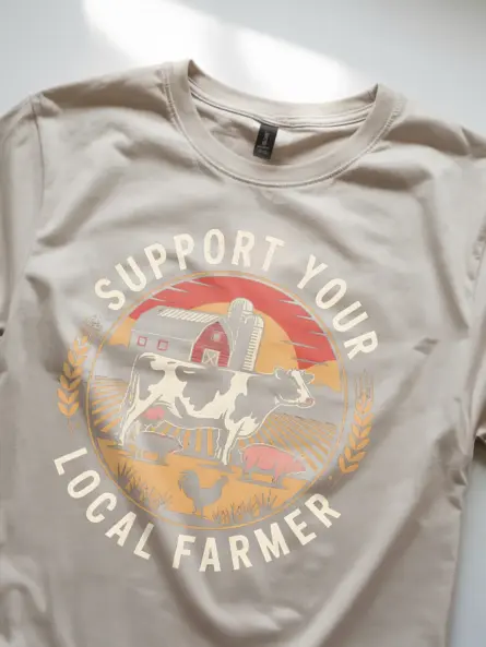 natural Shirt Front View - Rural Living Cow Pig Shirt - support your local farmer t-shirt