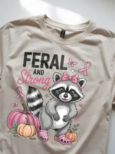 Feral and Strong Raccoon Shirt – Whimsical Breast Cancer Tee - Image 8