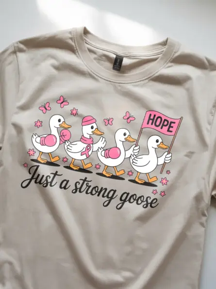 Just a Strong Goose Breast Cancer Shirt – Funny Pink Ribbon Tee - Image 5