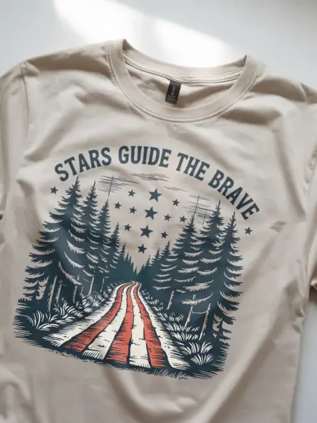 Patriotic Forest American Flag T-Shirt – Stars Guide the Brave - Image 8