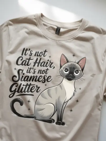 Siamese Cat Glitter Shirt – Funny Cat Hair Tee - Image 2