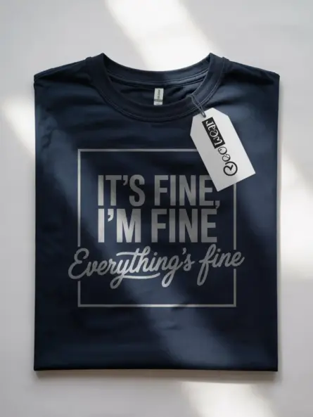 Navy Shirt Its Fine I'm Fine Everything Is Fine Mental Health Awareness Shirt Funny Front View