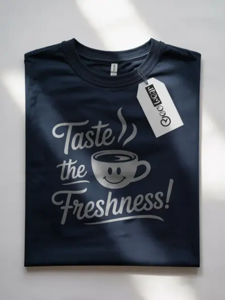 Navy front view – Taste the Freshness – coffee lover t-shirt