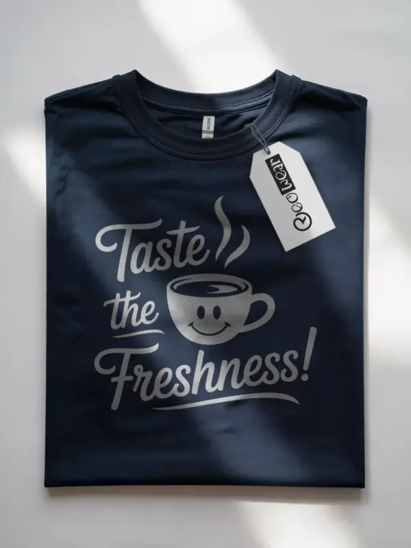 Navy front view – Taste the Freshness – coffee lover t-shirt