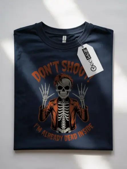 Navy front – Edgy Retro Skeleton Tee – don't shoot I'm already dead inside t-shirt