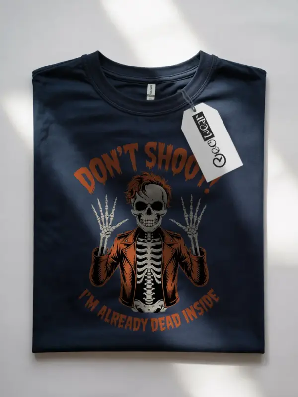 Navy front – Edgy Retro Skeleton Tee – don't shoot I'm already dead inside t-shirt