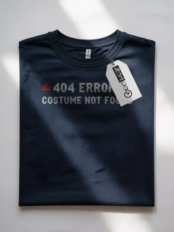 Front view navy 404 Error Costume Not Found t-shirt sarcastic apparel