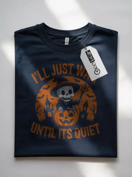 Navy front view – Halloween graphic tee with cute skeleton – introvert halloween t-shirt