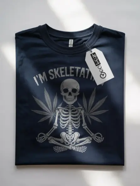 Navy front design – I’m Skeletating stoner meditation t-shirt