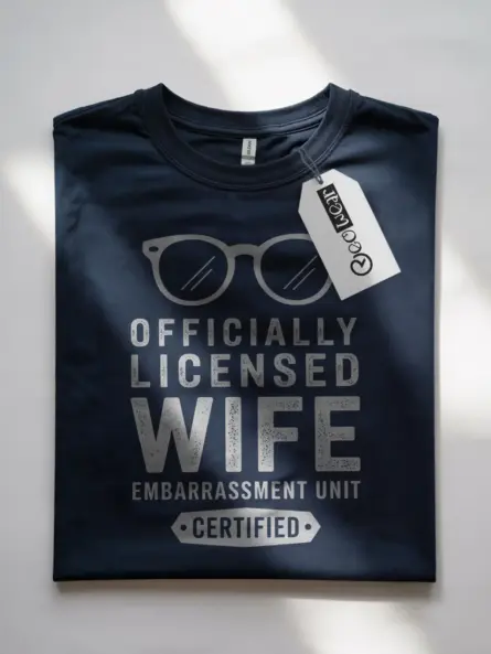 Front view navy shirt officially licensed wife embarrassment unit funny wife embarrassment t-shirt