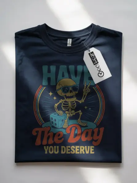 Navy shirt front design – cheerful skeleton graphic t-shirt