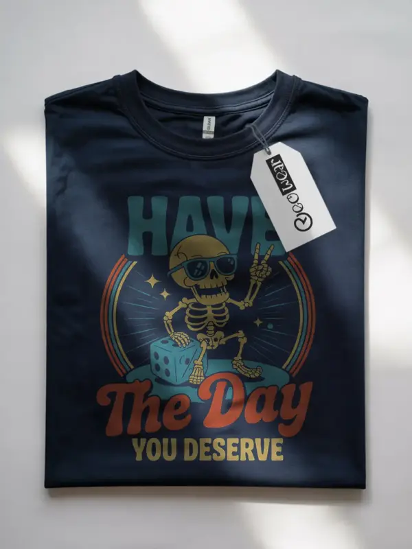 Navy shirt front design – cheerful skeleton graphic t-shirt