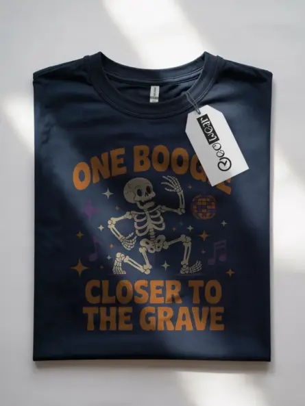 navy shirt front – disco death humor shirt – stay spooky t-shirt