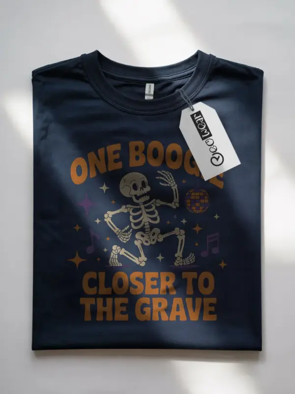 navy shirt front – disco death humor shirt – stay spooky t-shirt