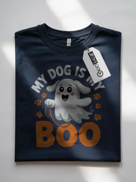 navy front view my dog is my boo halloween t-shirt dog lover tee