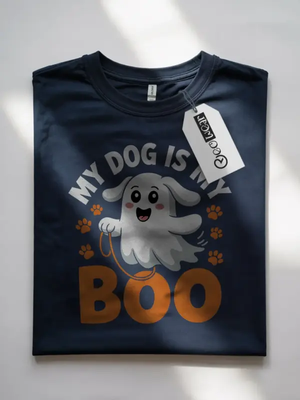 navy front view my dog is my boo halloween t-shirt dog lover tee