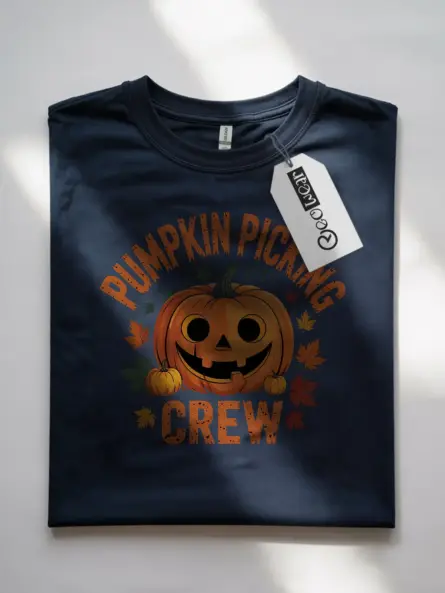 Navy front – Vintage Pumpkin Picking Shirt – pumpkin picking crew t-shirt