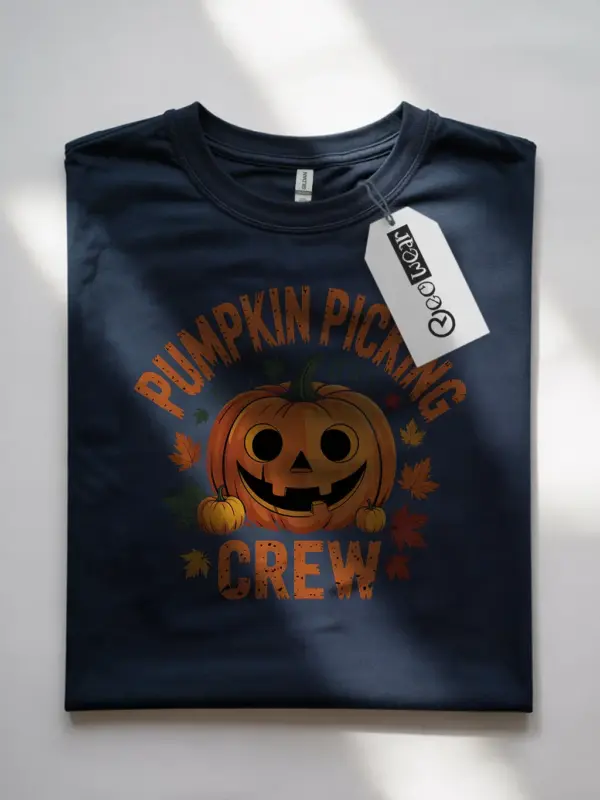 Navy front – Vintage Pumpkin Picking Shirt – pumpkin picking crew t-shirt