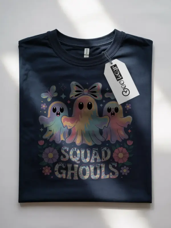 Navy front view – non-scary ghost squad ghouls halloween shirt