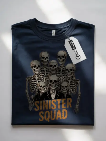 Navy Shirt Front View – Sinister Squad Vintage Skeleton Squad T-Shirt