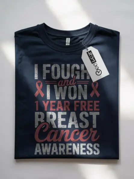 I Fought and I Won – Breast Cancer Survivor Shirt | Celebrate 1 Year Free - Image 7