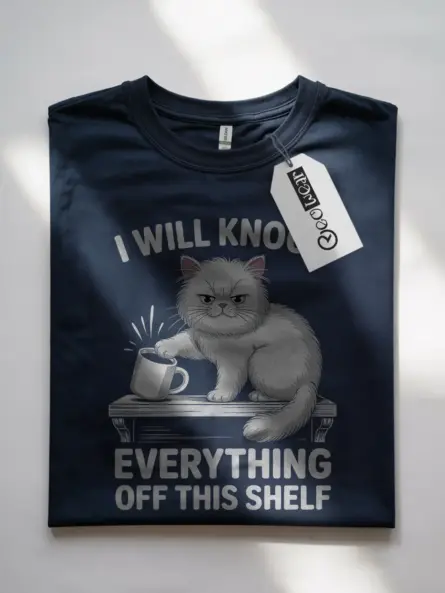 Grumpy Cat Shirt – Funny Shelf Destruction Graphic Tee - Image 7