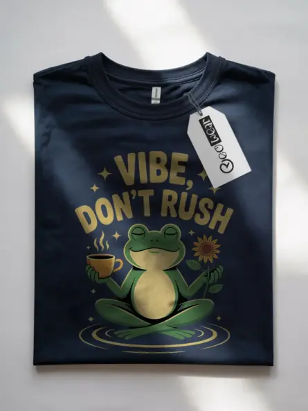 Meditating Frog Coffee T-Shirt – “Vibe Don’t Rush” Retro Cottagecore Style - Image 7