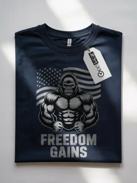Freedom Gains Patriotic Gym Shirt – Bold USA Flag Workout Tee - Image 8