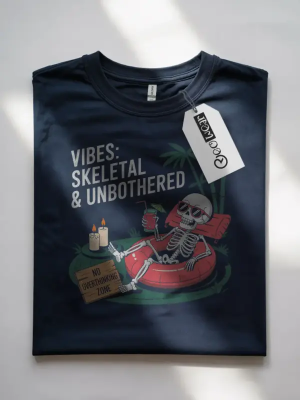 Navy front view skeleton vibes t-shirt chill summer vibes