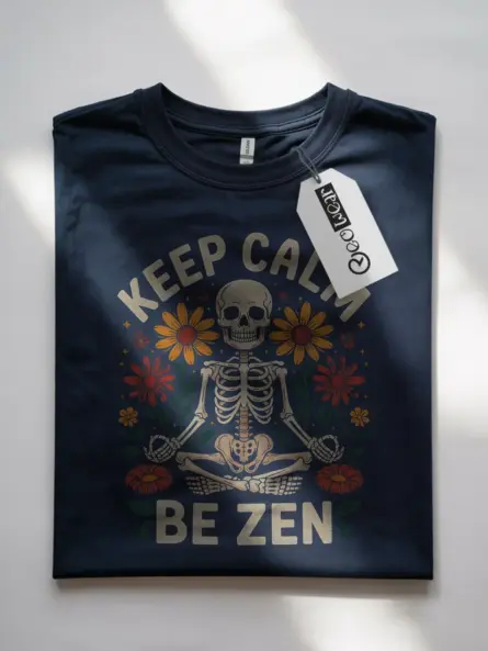 Navy Shirt Front Keep Calm Be Zen Graphic – zen skeleton t-shirt