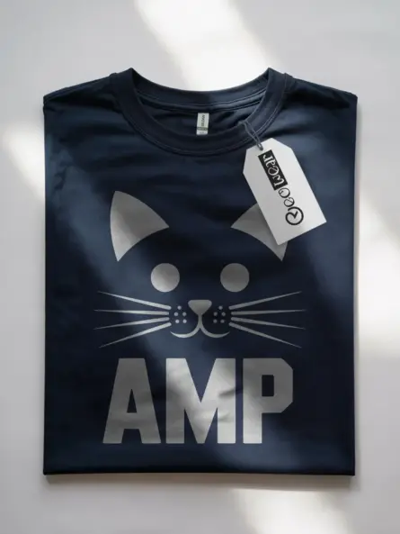 Navy Amp Cat Shirt flatlay – STEM apparel with cat pun design