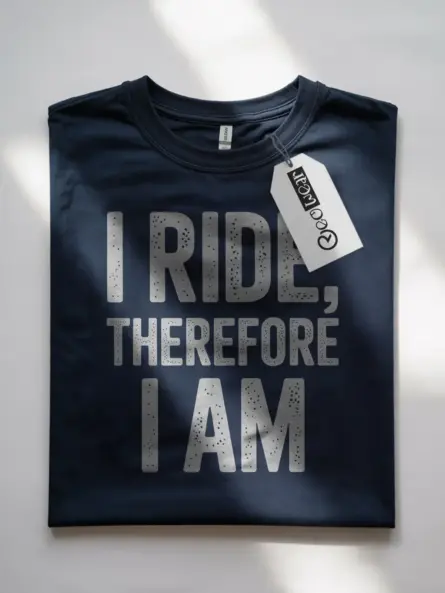 Bold Biker Quote T-Shirt – “I Ride Therefore I Am” Minimal Design - Image 7