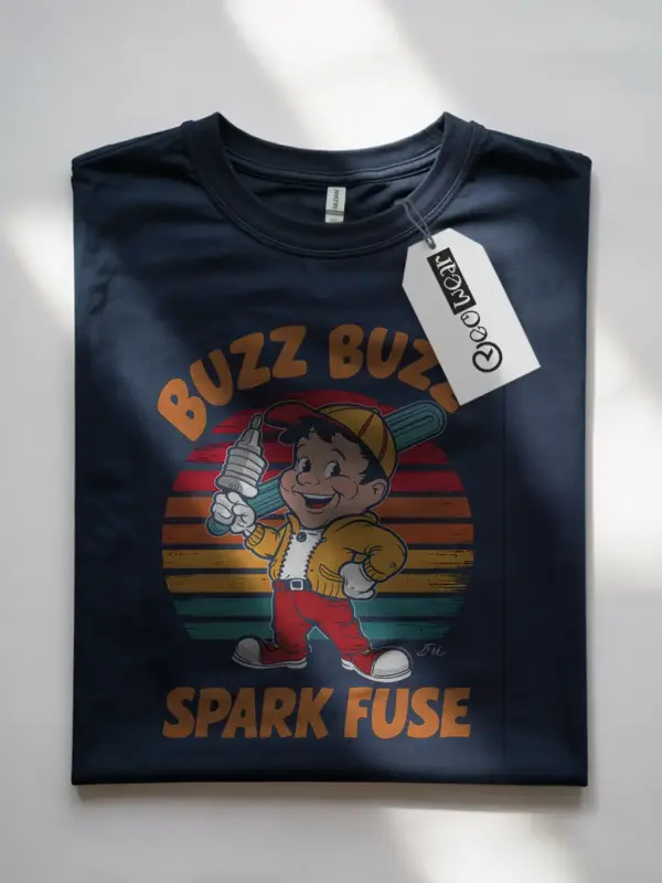 Navy Buzz Buzz Spark Fuse Shirt – nostalgic trade worker t-shirt, retro style