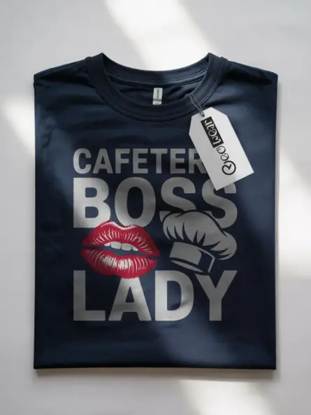 Cafeteria Boss Lady T-Shirt – Bold Lips & Chef Hat Design - Image 7