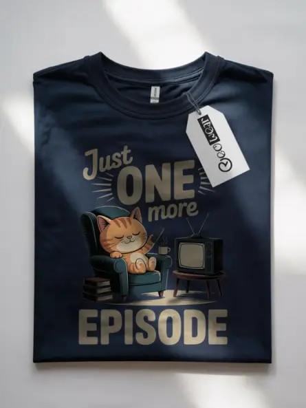 Cozy Cartoon Cat Shirt for Binge Watchers – Just One More Episode Tee3 - Image 7