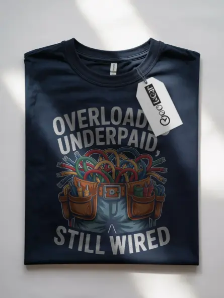 Funny Electrician T-Shirt Overloaded Underpaid Still Wired - Image 7