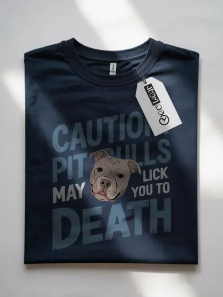 Caution Funny Pitbull Licking T-Shirt for Dog Lovers - Image 10