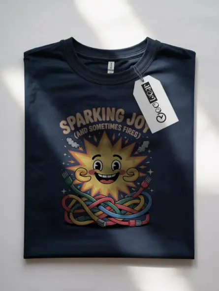 Funny Tech Dad T-Shirt – Sparking Joy (And Sometimes Fires) Cartoon Electrical Humor Tee - Image 7