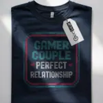 Navy – Gamer Couple Perfect Relationship T-Shirt with Pixel Hearts