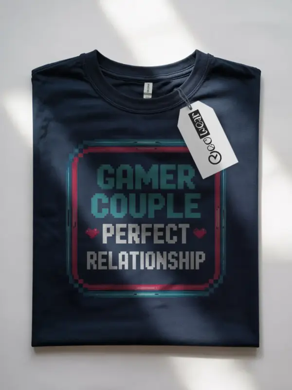 Navy – Gamer Couple Perfect Relationship T-Shirt with Pixel Hearts
