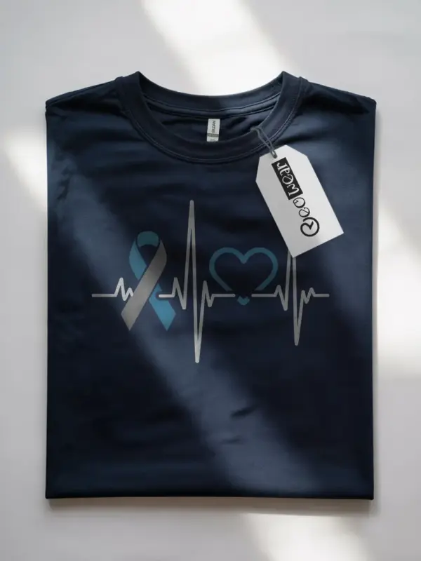 navy shirt nurse appreciation style heartbeat diabetes ribbon shirt folded flatlay