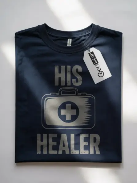 His Healer Gamer T-Shirt | Matching Co-Op Gaming Couple Tee with Vintage Medical Kit Design - Image 10